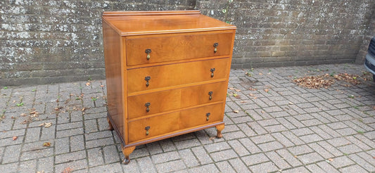 Vintage Georgian Style Burr Walnut Veneer Chest of Drawers on Cabriole Legs 20th Century Tallboy with Serpentine Front FREE HAND Delivery