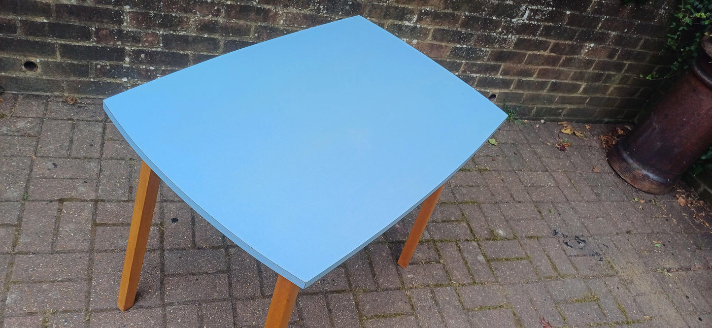 Vintage Mid Century Formica Kitchen Table Blue Retro Dining Table Wooden Legs 1950s 1960s Atomic Era Style Compact Dining Desk
