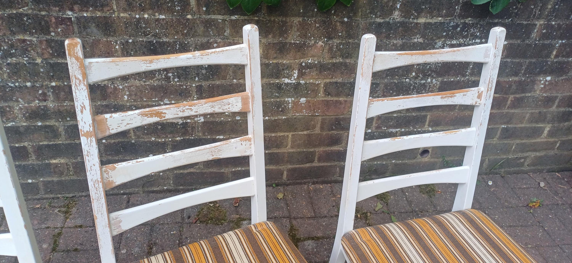 Vintage Retro 70s White Beech Dining Chairs Set of 4 Striped Original Upholstery Kitchen Chairs Made in East Germany GDR FREE HAND Delivery