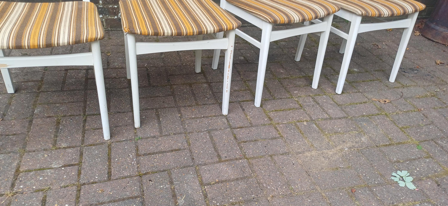 Vintage Retro 70s White Beech Dining Chairs Set of 4 Striped Original Upholstery Kitchen Chairs Made in East Germany GDR FREE HAND Delivery