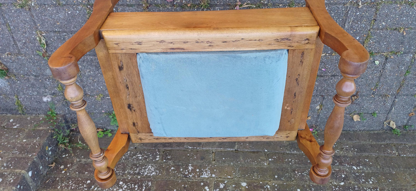 Vintage Mahogany Upholstered Piano Stool Dressing Table Stool Blue Suede Seat Storage Antique Hall Seat Hand Stripped Unique Vanity Seating