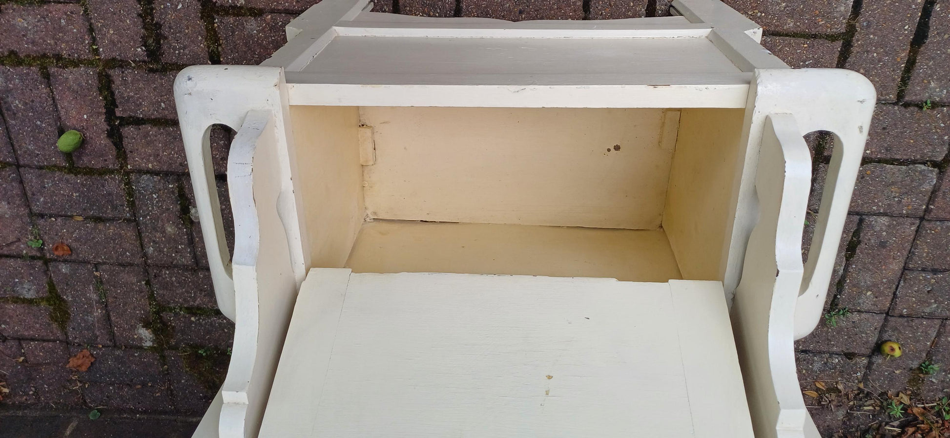 Vintage Painted Oak Hall Stand with Mirror, Storage Seat and Coat Hooks – Shabby Chic Cream Entryway Bench c.1930s FREE HAND Delivery