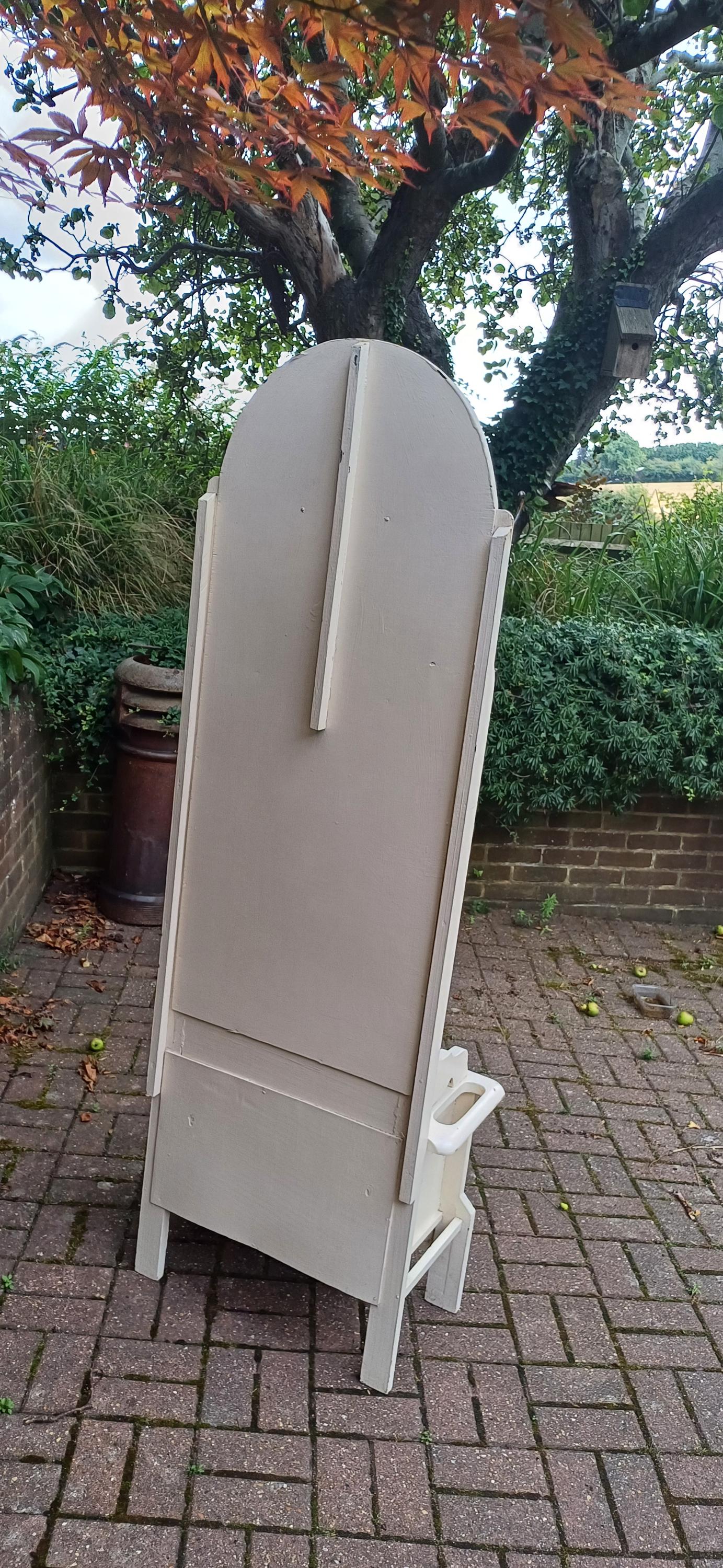 Vintage Painted Oak Hall Stand with Mirror, Storage Seat and Coat Hooks – Shabby Chic Cream Entryway Bench c.1930s FREE HAND Delivery