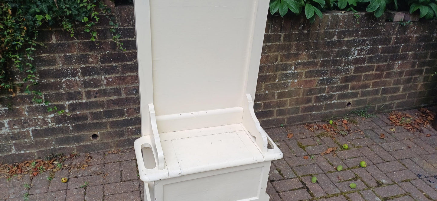 Vintage Painted Oak Hall Stand with Mirror, Storage Seat and Coat Hooks – Shabby Chic Cream Entryway Bench c.1930s FREE HAND Delivery