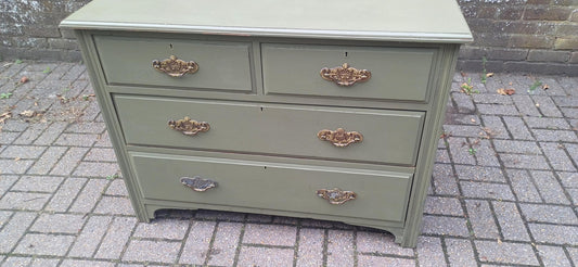Vintage Olive Green Chest of Drawers Hand-Painted Antique Style Storage with Brass Handles Bedroom Furniture Shabby Chic FREE HAND Delivery