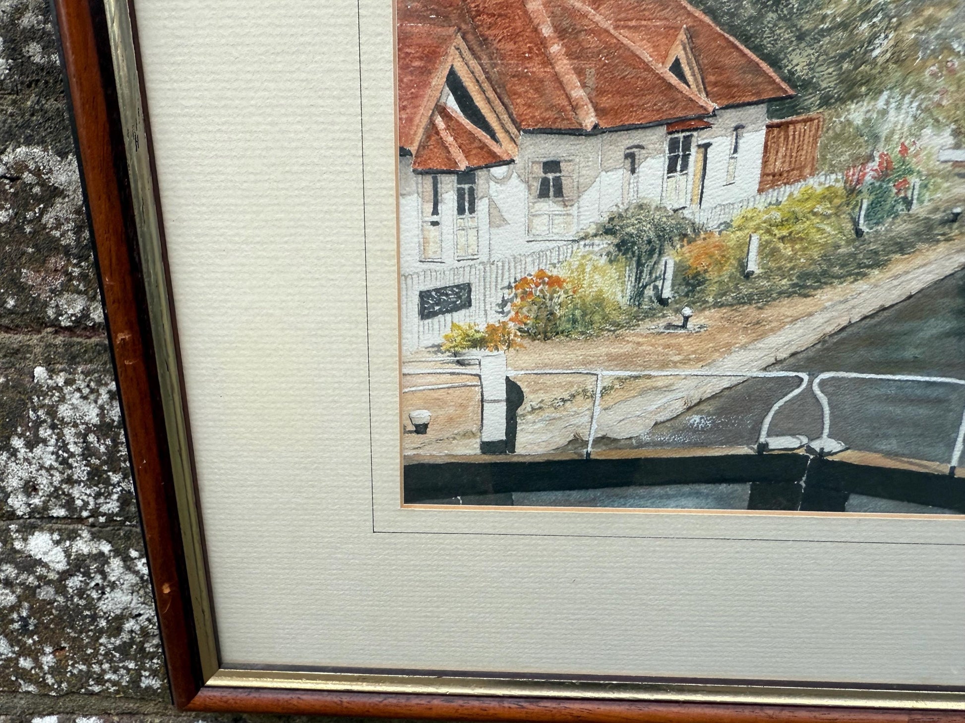 Framed Canal Lock Watercolour by Thelma Dudley, Signed 1996, English Cottage Scene with Narrowboats, Traditional Landscape Art