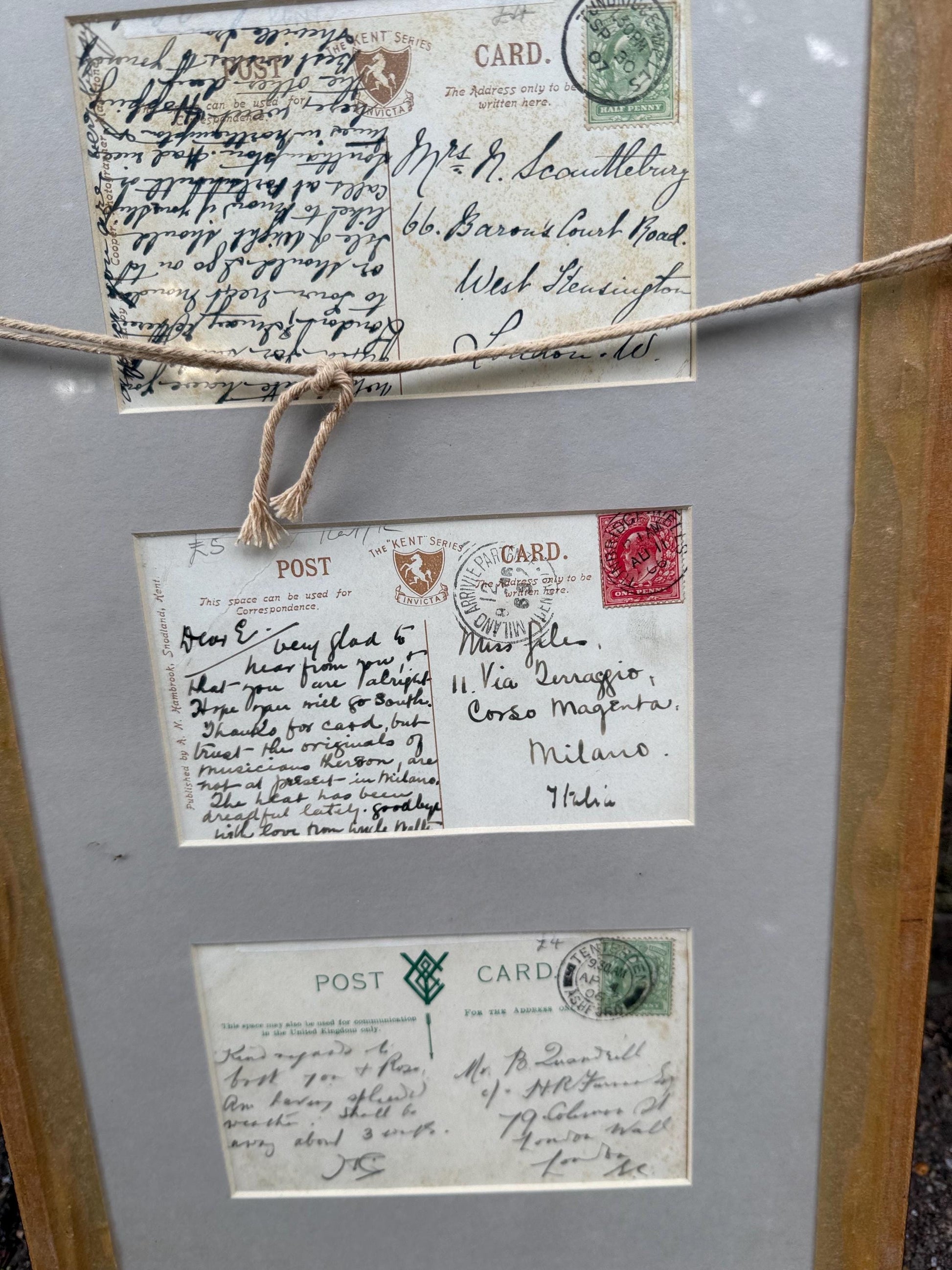 Antique Edwardian Hop Picking - Kent Series - Invicta - hand tinted postcards with original stamps, Kent memorabilia, incl Italian address