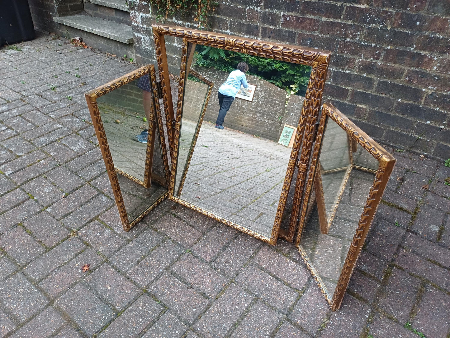 Absolutely Massive High End Vintage Late Victorian Gold Gilt Triple Folding Vanity Dressing Table Mirror Ornate Frame FREE HAND Delivery