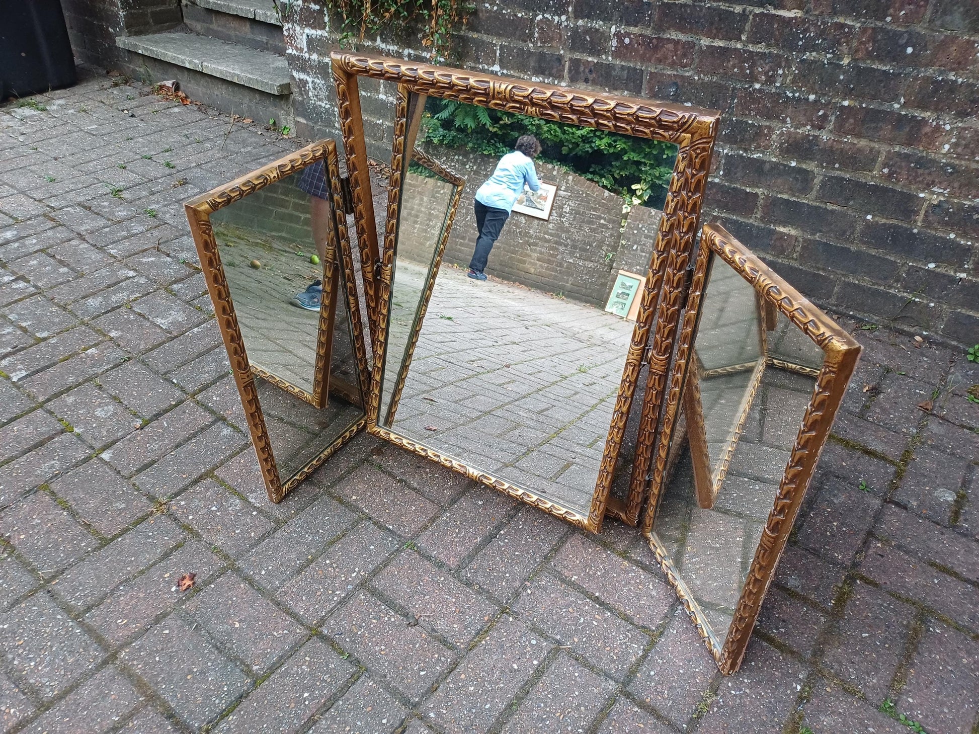 Absolutely Massive High End Vintage Late Victorian Gold Gilt Triple Folding Vanity Dressing Table Mirror Ornate Frame FREE HAND Delivery
