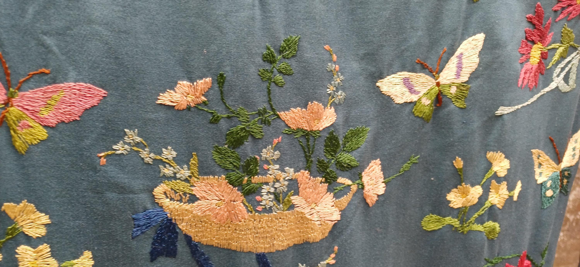 Massive Vintage Embroidered Folding Room Divider | Embroidered Screen with Floral and Butterfly Motifs Privacy Panel FREE HAND Delivery