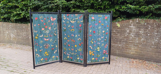 Massive Vintage Embroidered Folding Room Divider | Embroidered Screen with Floral and Butterfly Motifs Privacy Panel FREE HAND Delivery