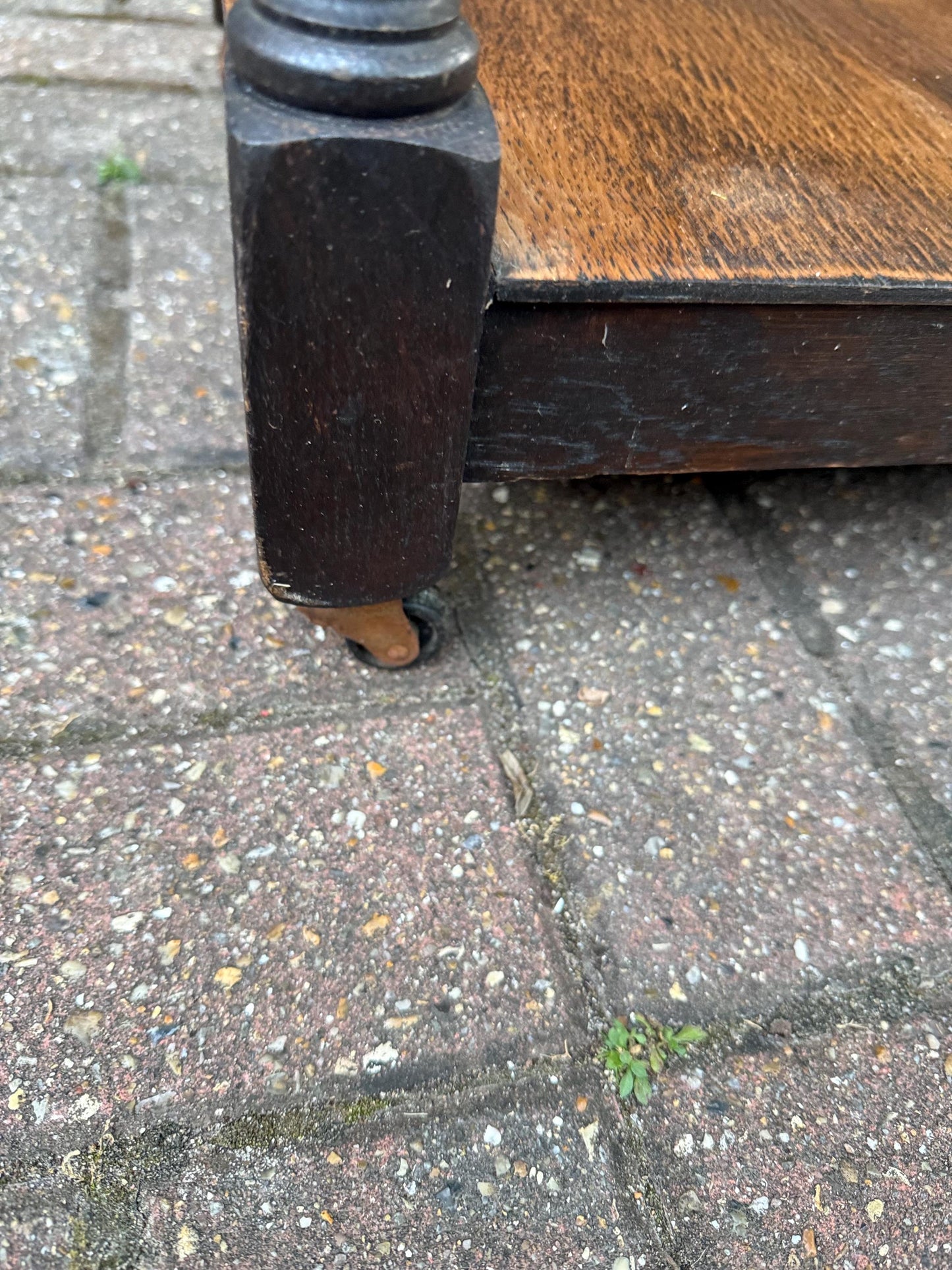 Vintage upcycled solid oak trolley / side table. Sanded and oiled top and shelf. Wheels. Prosecco Bar label. Cocktail table, Bar furniture