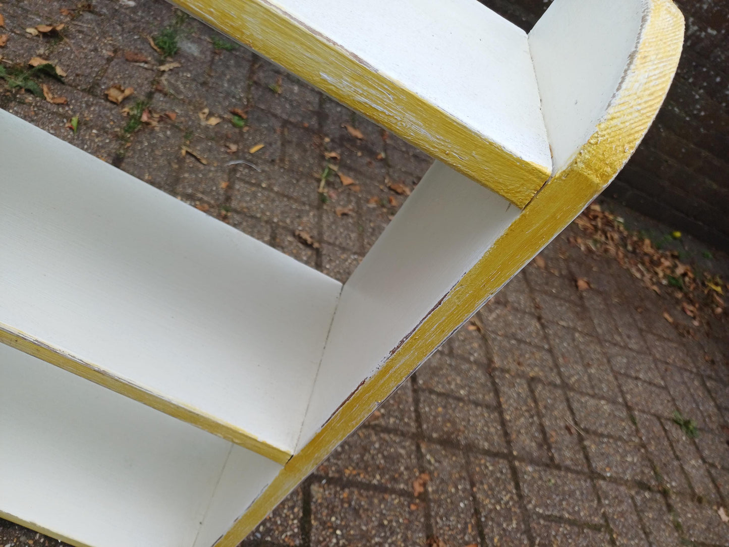 Hand Painted Vintage Wall or Freestanding Shelf Farrow & Ball Wimborne White Gold Trim Shabby Chic Bookshelf Open Storage Display
