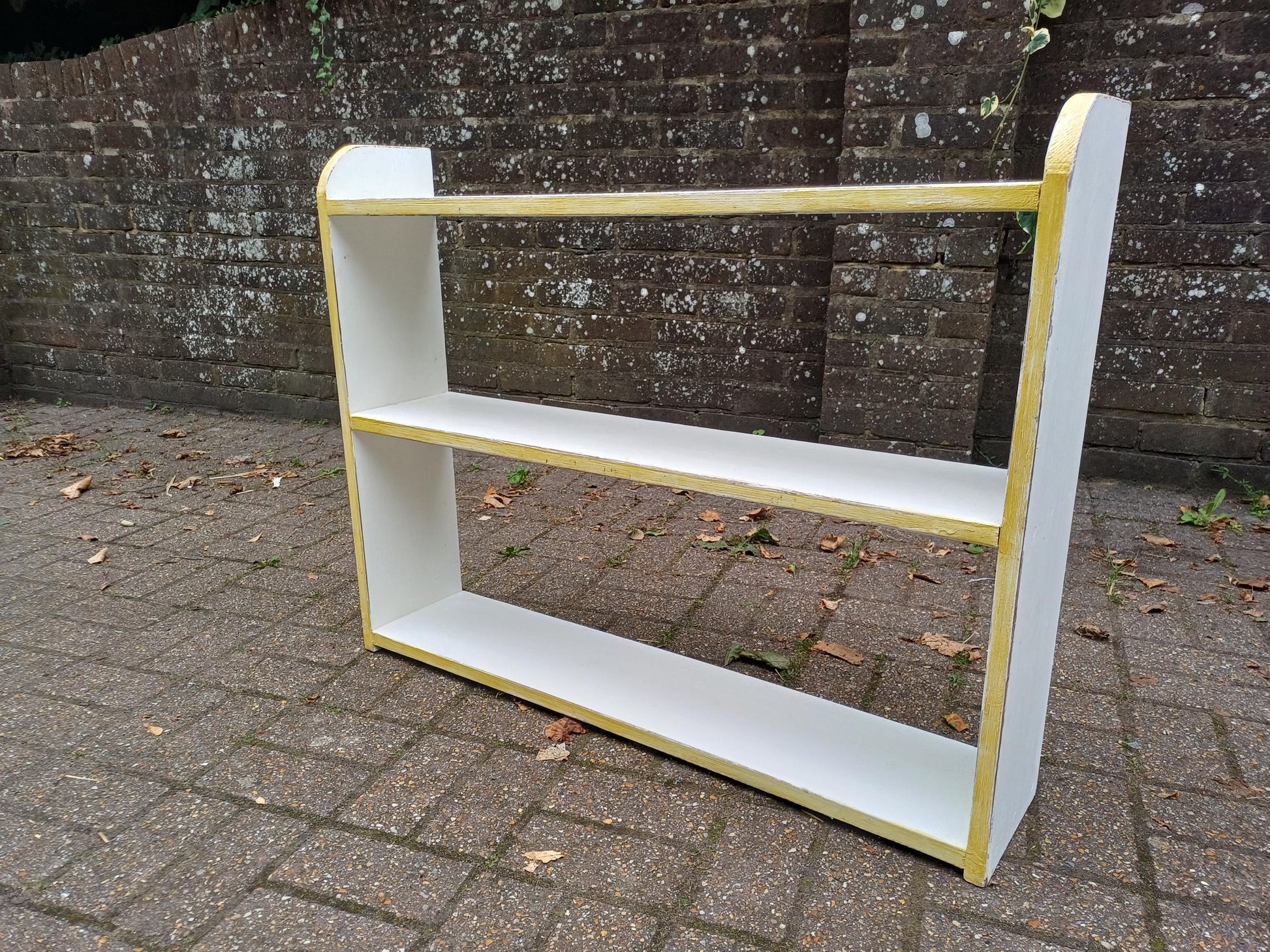Hand Painted Vintage Wall or Freestanding Shelf Farrow & Ball Wimborne White Gold Trim Shabby Chic Bookshelf Open Storage Display