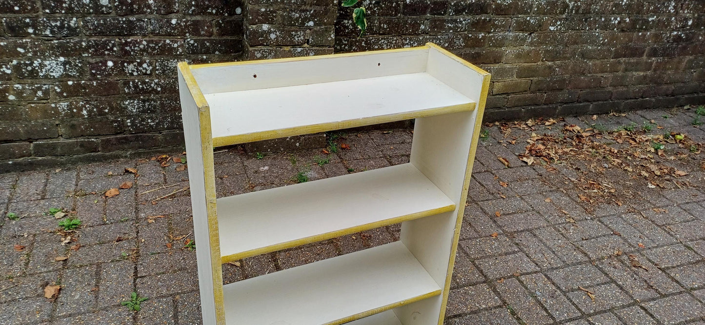 Vintage Handmade Wooden Bookshelf Distressed Gold Trim Bookcase Small Freestanding Storage Unit Distressed Shabby Chic Wall Shelf