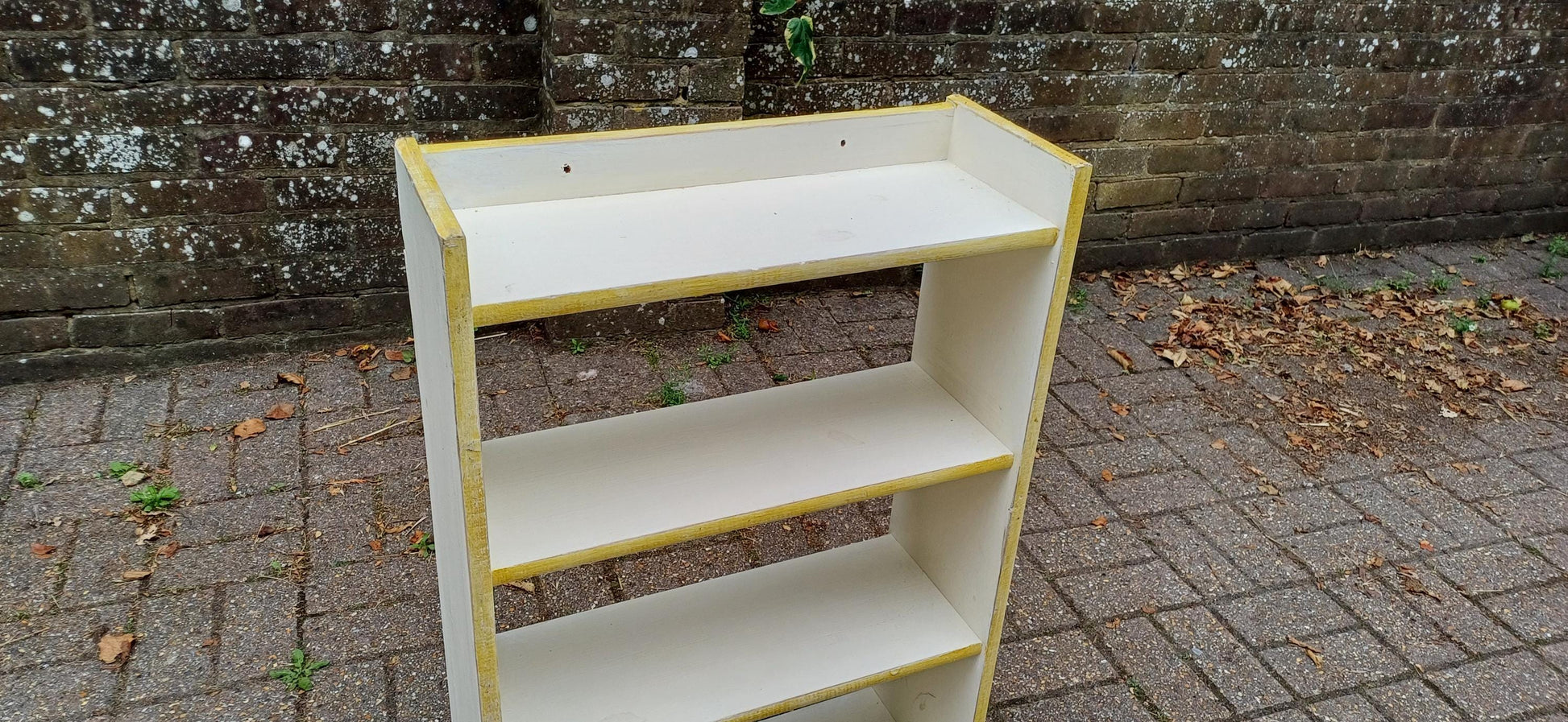Vintage Handmade Wooden Bookshelf Distressed Gold Trim Bookcase Small Freestanding Storage Unit Distressed Shabby Chic Wall Shelf