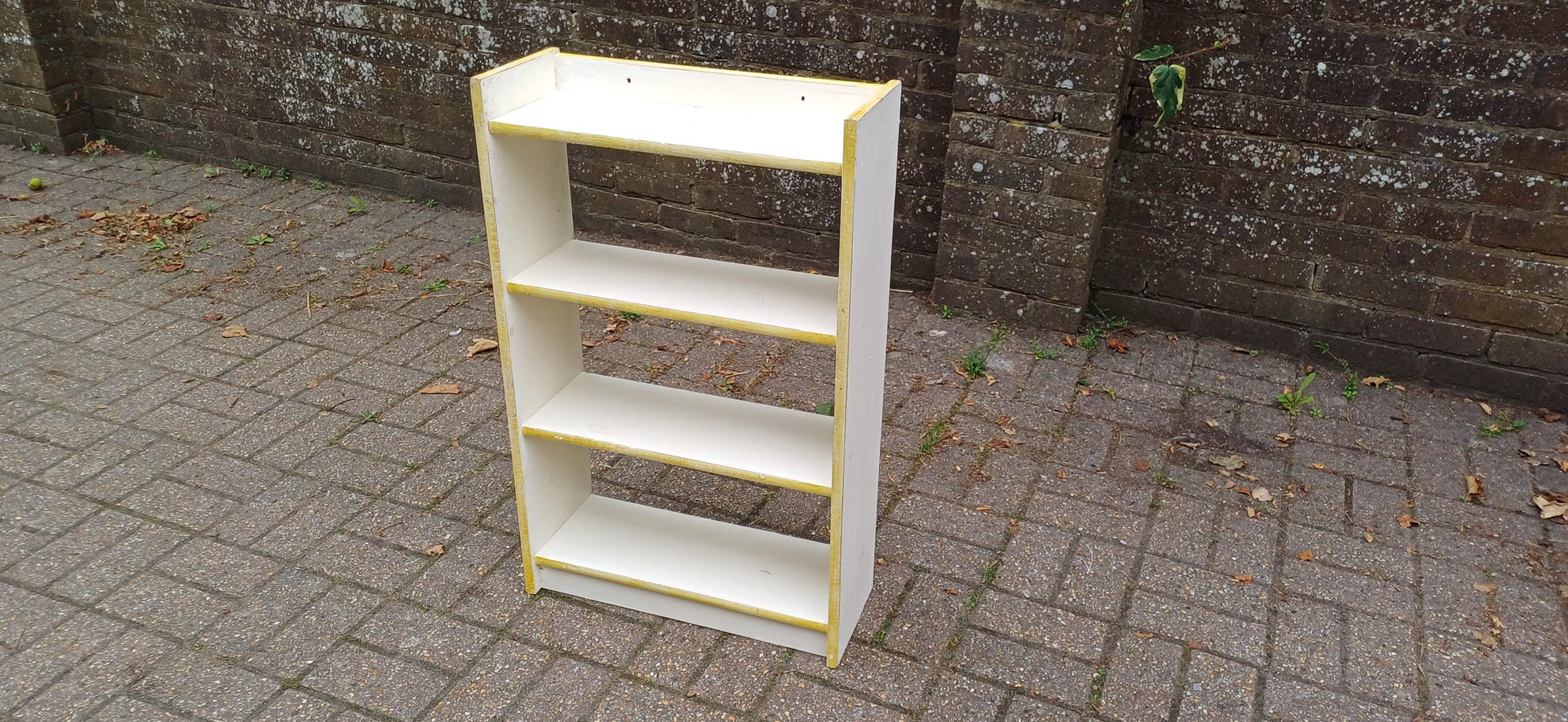 Vintage Handmade Wooden Bookshelf Distressed Gold Trim Bookcase Small Freestanding Storage Unit Distressed Shabby Chic Wall Shelf