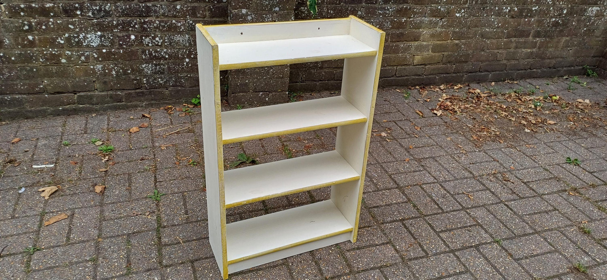Vintage Handmade Wooden Bookshelf Distressed Gold Trim Bookcase Small Freestanding Storage Unit Distressed Shabby Chic Wall Shelf