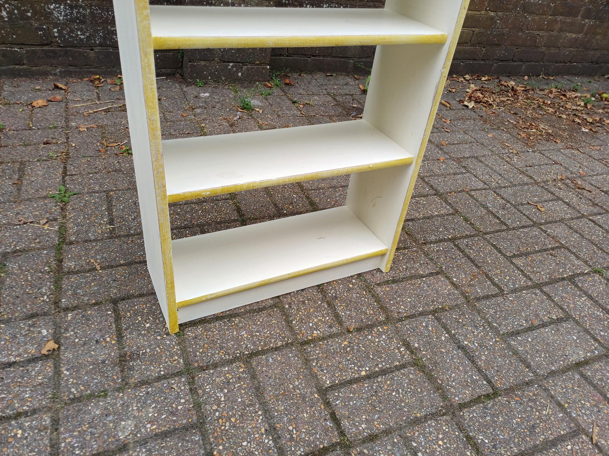 Vintage Handmade Wooden Bookshelf Distressed Gold Trim Bookcase Small Freestanding Storage Unit Distressed Shabby Chic Wall Shelf