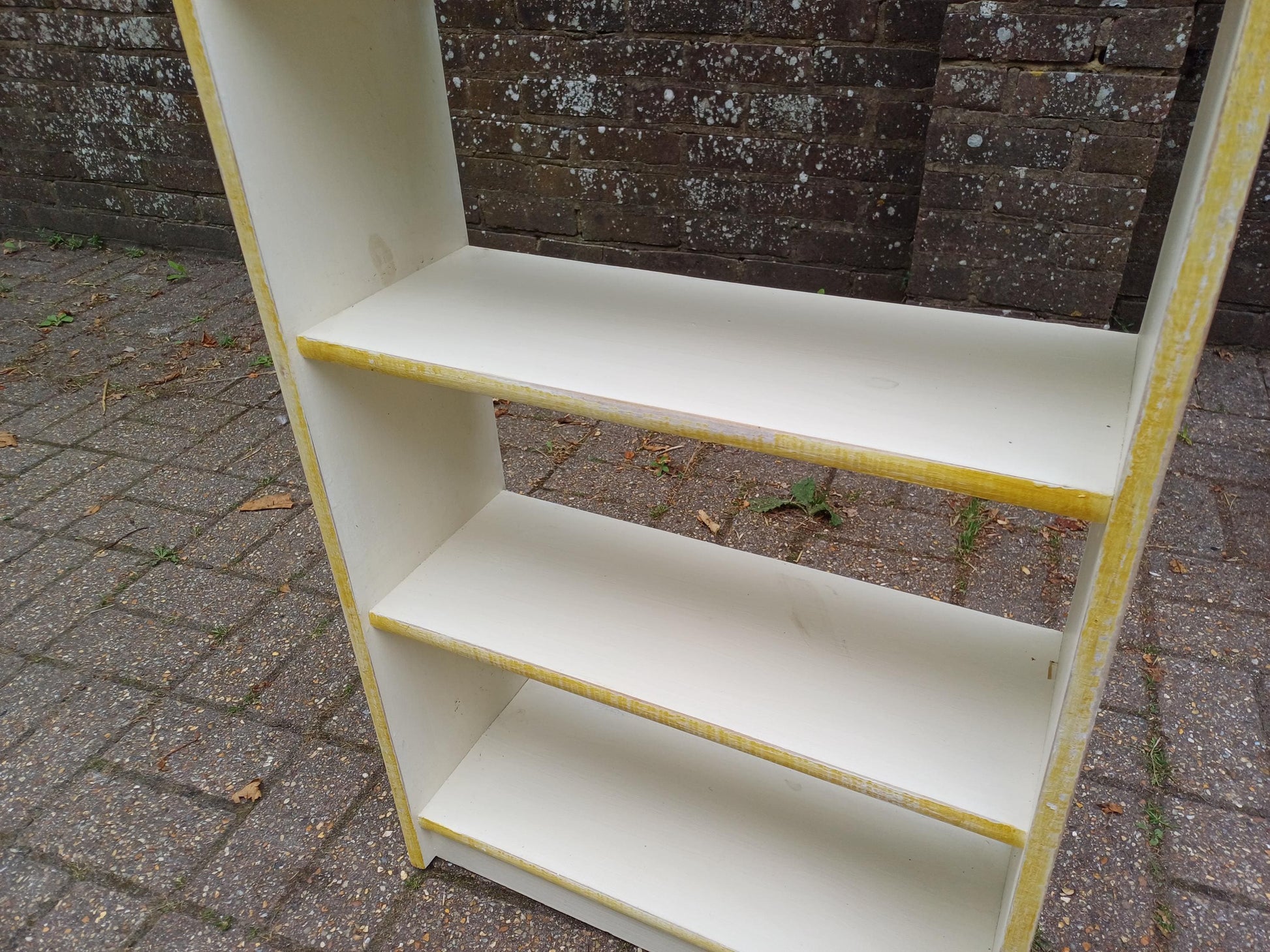 Vintage Handmade Wooden Bookshelf Distressed Gold Trim Bookcase Small Freestanding Storage Unit Distressed Shabby Chic Wall Shelf
