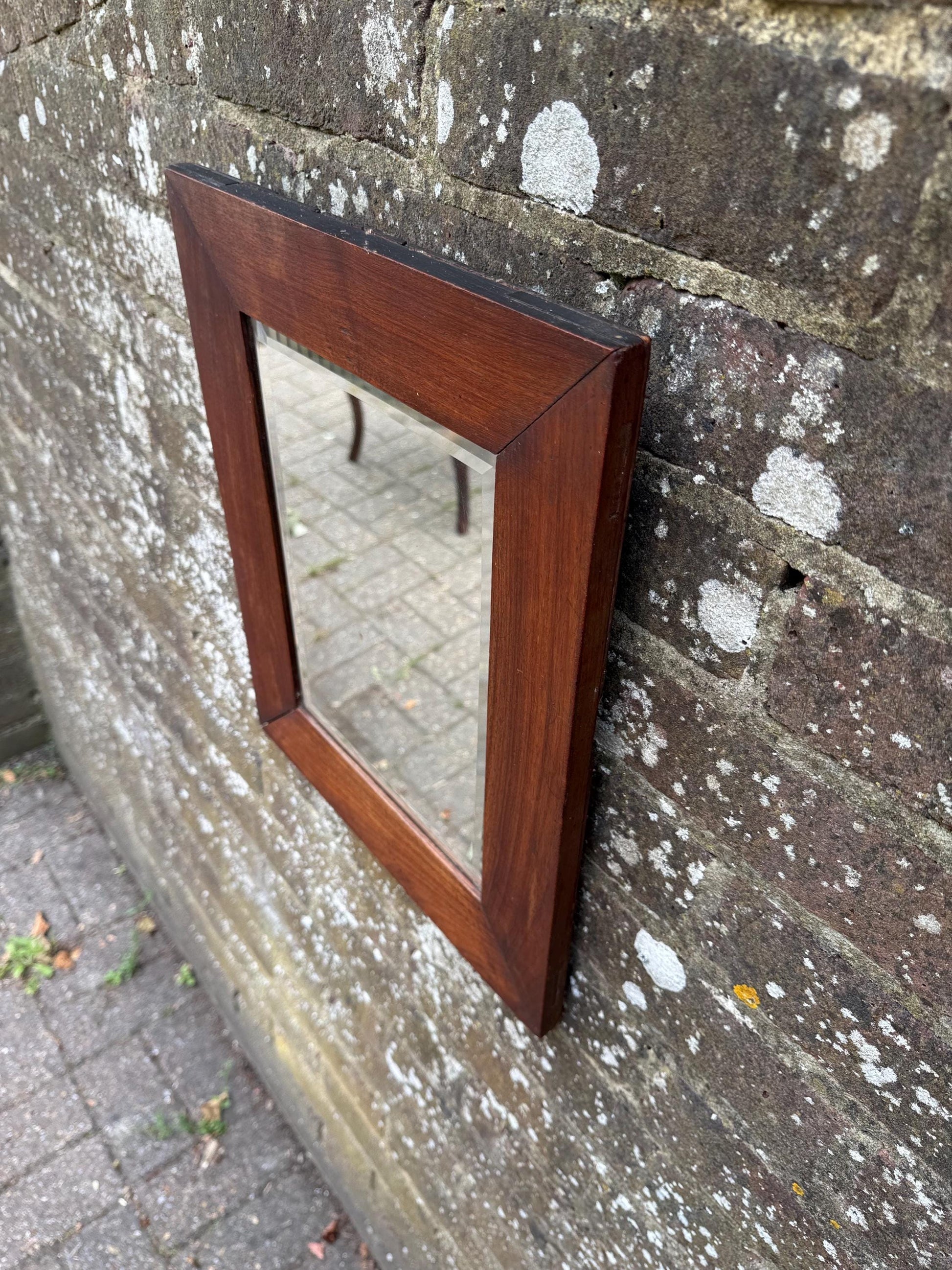 Antique Edwardian Wall Mirror, Early 1900s Bevelled Glass, Solid Wood Frame, Rustic Country House Decor, Original Backing & Patina