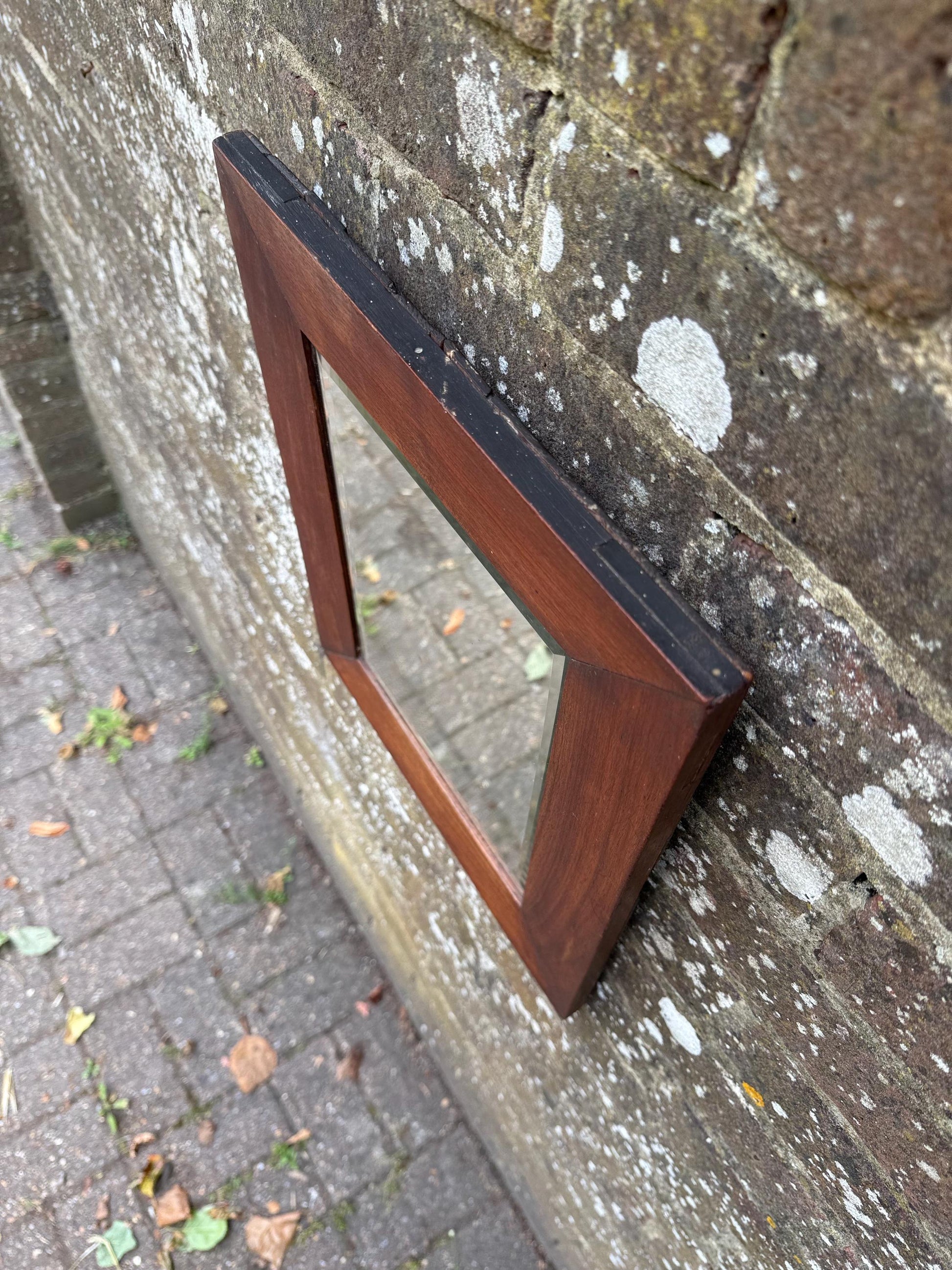 Antique Edwardian Wall Mirror, Early 1900s Bevelled Glass, Solid Wood Frame, Rustic Country House Decor, Original Backing & Patina