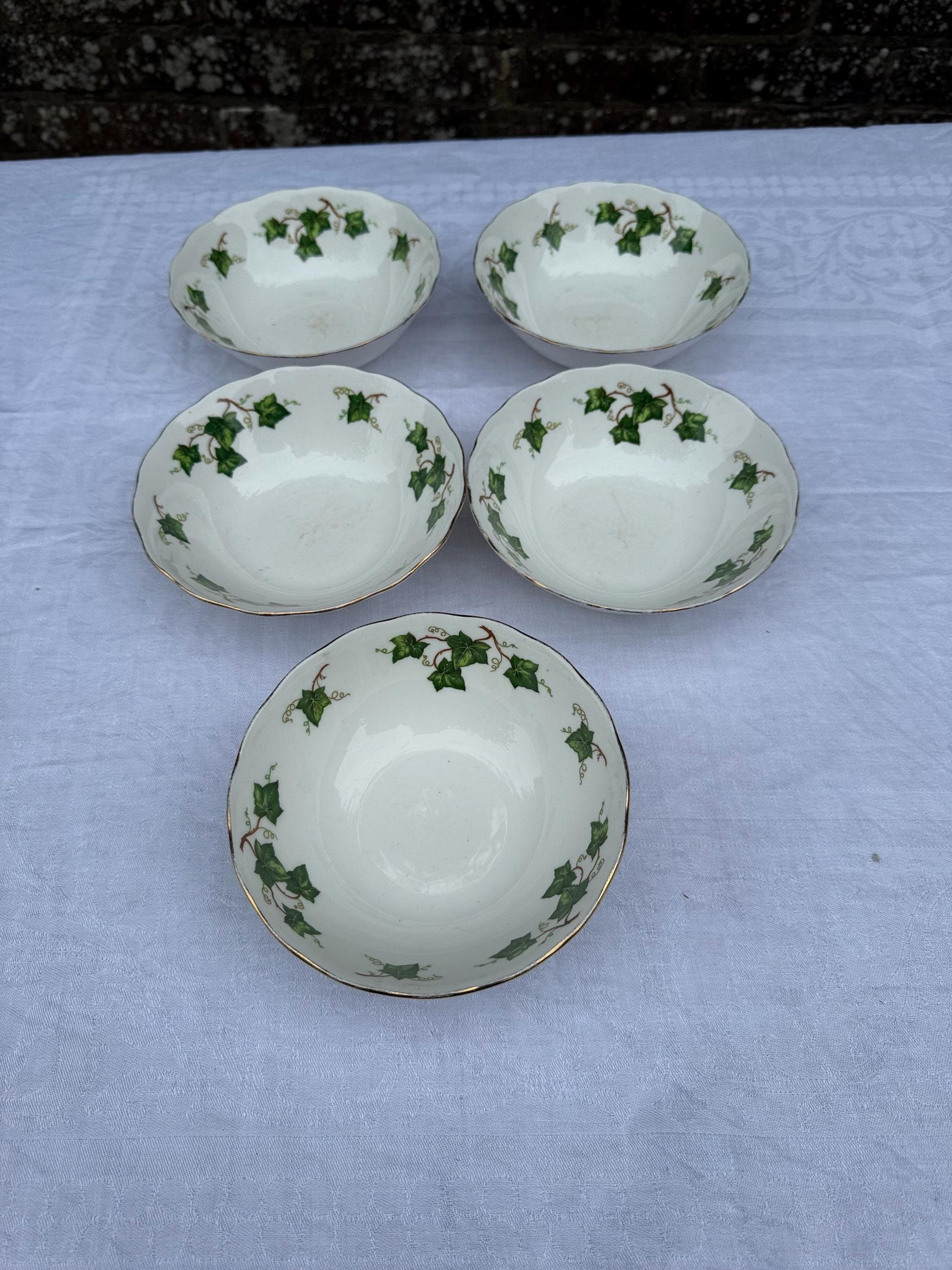 Vintage Colclough Ivy Pattern Bone China Tea Set, English Afternoon Tea Service, Cups Saucers Plates Bowls Jug Sugar Bowl, c.1960s 45 pieces