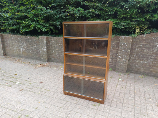 Vintage Minty Oxford 4-Section Stacking Barrister Bookcase Solid Oak Library Cabinet with Sliding Glass Doors, Retro FREE HAND Delivery