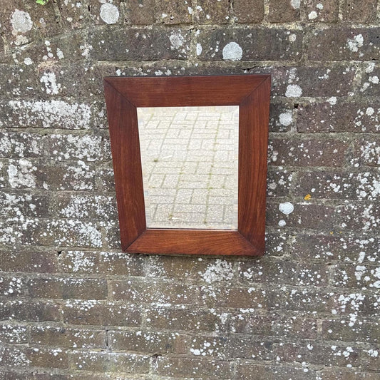 small vintage antique edwardian wooden oak mirror. original backing.  bevelled glass in small antique mirror. square small mirror. VGC