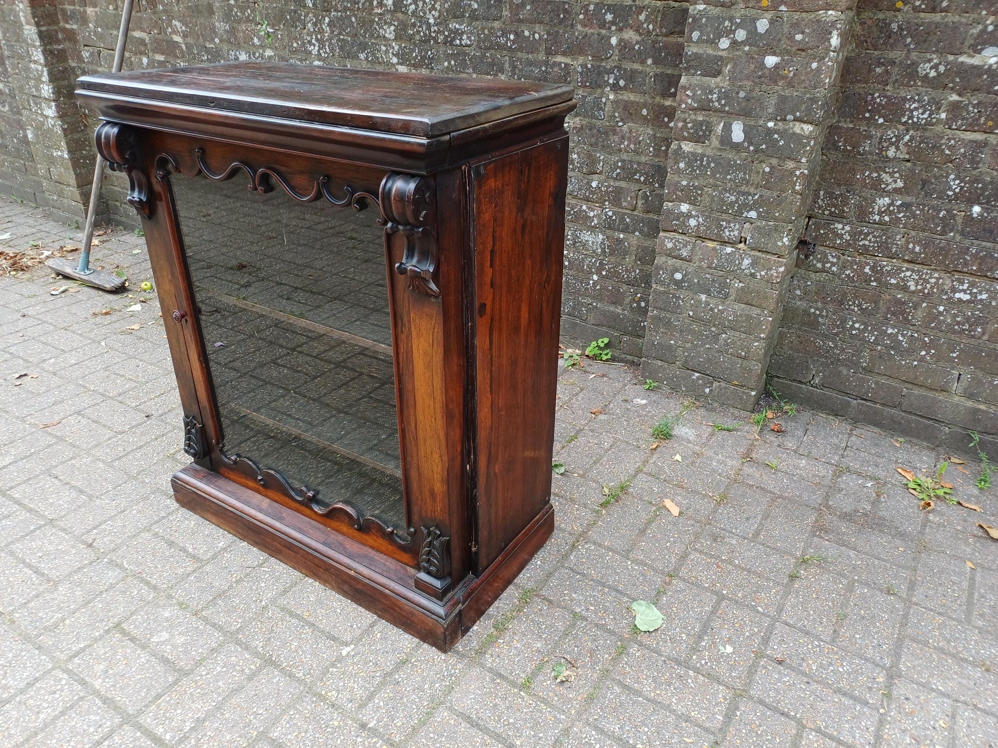 Antique Victorian Mahogany Display Cabinet Original Glass Door Ornately Carved Pillars & Scrollwork Late 19th Century FREE HAND Delivery