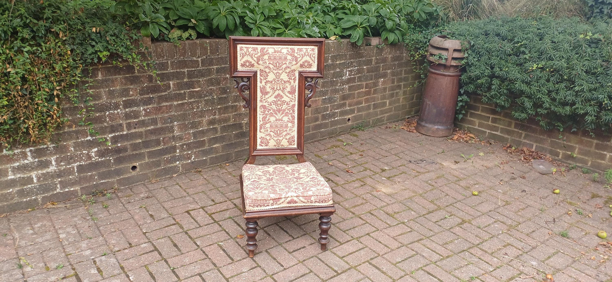 Antique Victorian Aesthetic Movement Nursing Chair with Ornate Carved Scrolls & T-Shaped Upholstered Back c1870s Mahogany FREE HAND Delivery