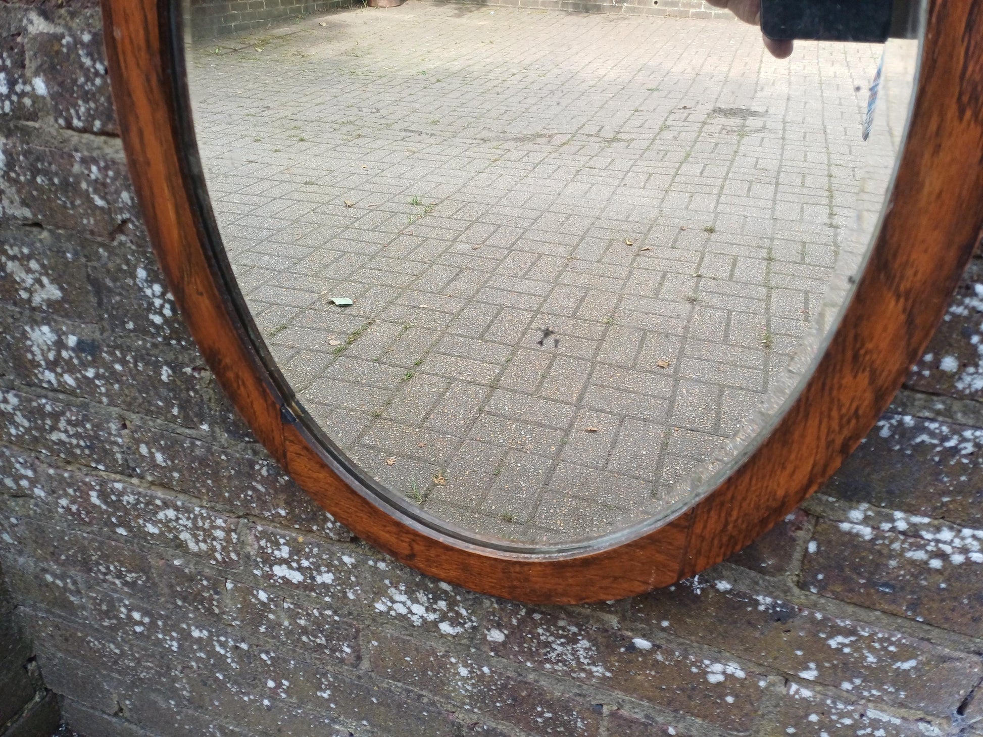 Antique Oak Oval Wall Mirror with Original Bevelled Glass and Patina – Early 20th Century Arts & Crafts Style