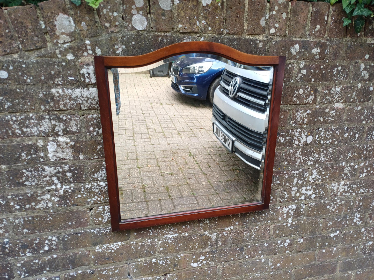 Vintage Bevelled Wall Mirror with Curved Top Mahogany Frame Quality Early 20th Century Classic Hallway Bedroom Living Room Decor
