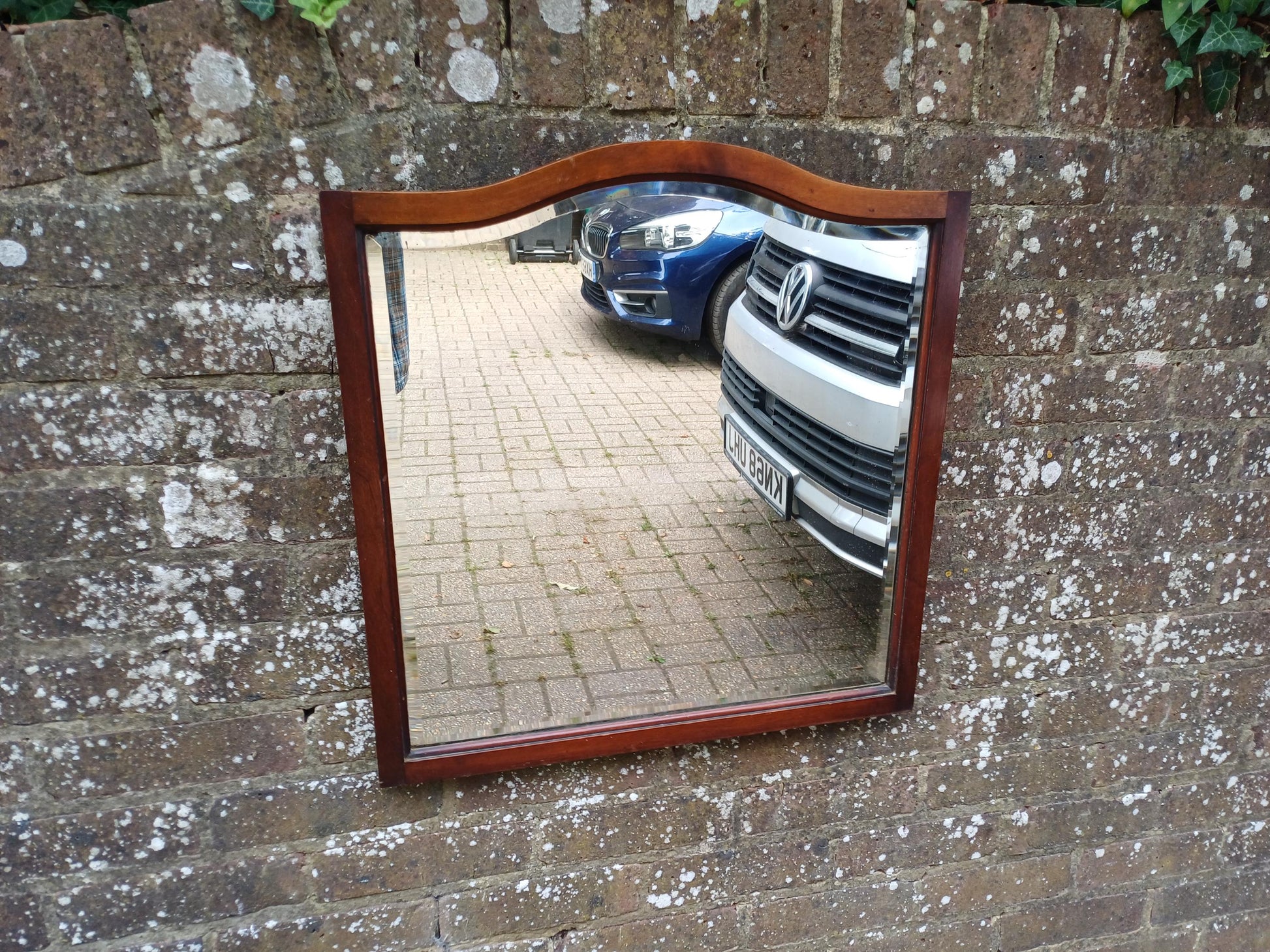 Vintage Bevelled Wall Mirror with Curved Top Mahogany Frame Quality Early 20th Century Classic Hallway Bedroom Living Room Decor