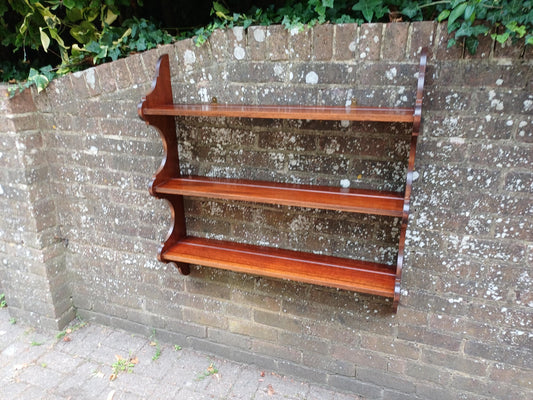 Antique Mahogany Wall Plate Rack Shelf – Mid 20th Century Solid Wood Display for Plates, China Collectibles Kitchen Living Room Bathroom
