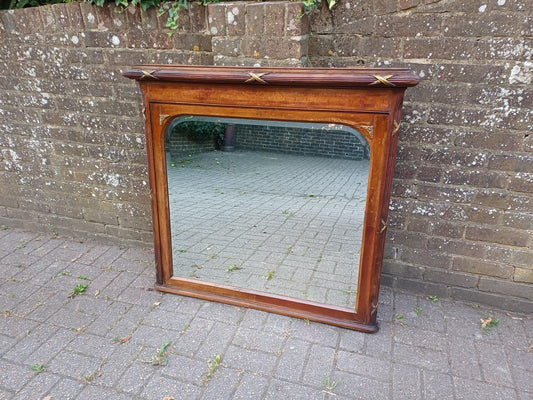 Massive Antique Edwardian Over Mantel Mirror with Marquetry Inlay Reeded Frame & Gilt Detail Early 1900s Fireplace Mirror FREE HAND Delivery