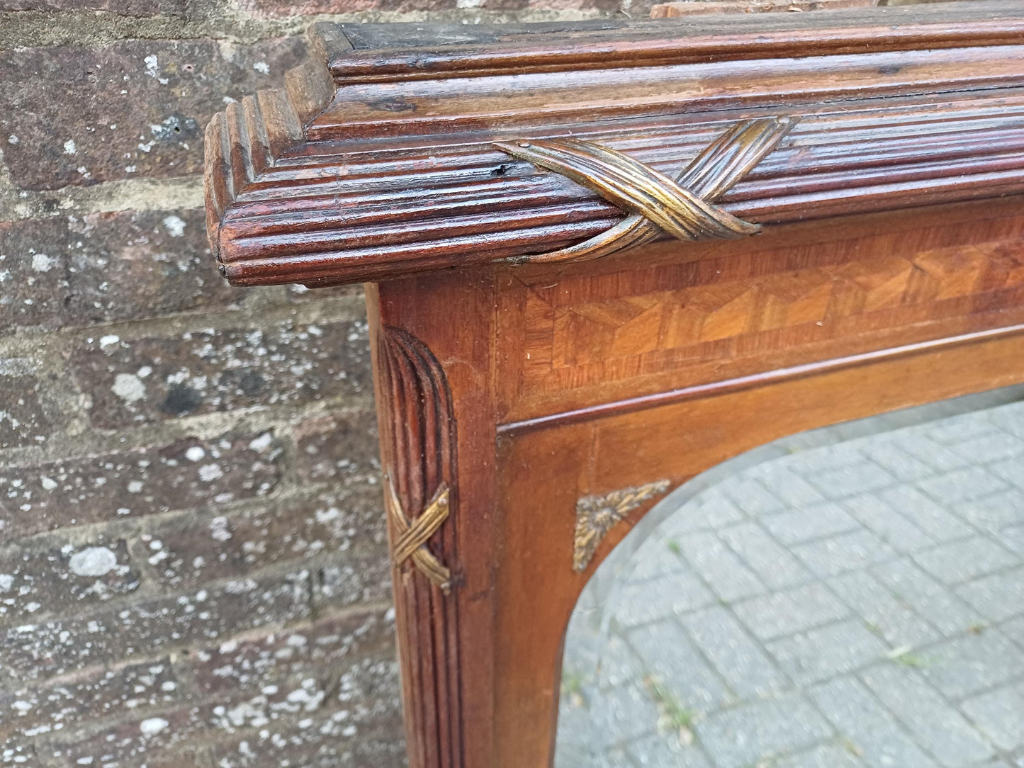 Massive Antique Edwardian Over Mantel Mirror with Marquetry Inlay Reeded Frame & Gilt Detail Early 1900s Fireplace Mirror FREE HAND Delivery