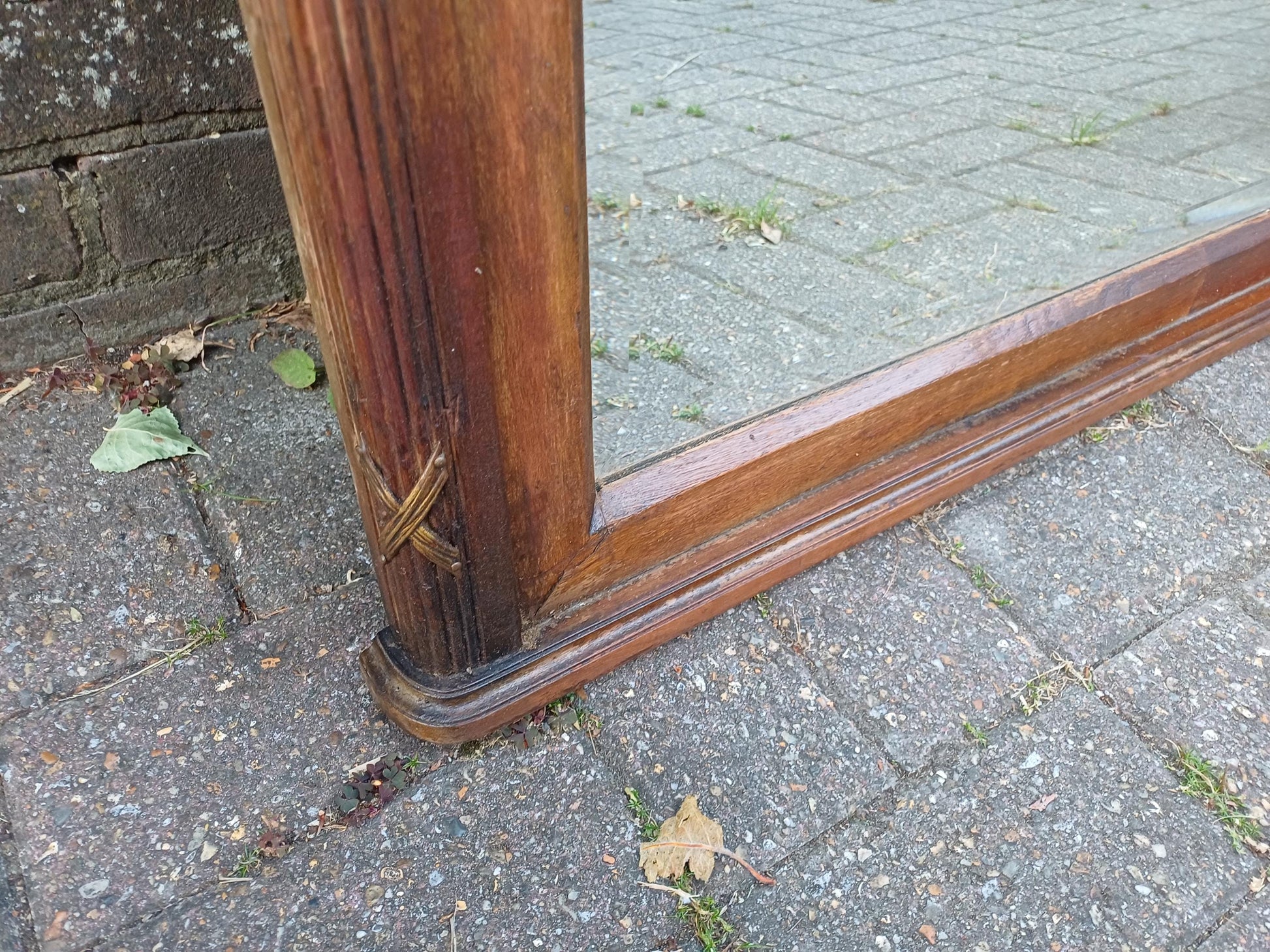 Massive Antique Edwardian Over Mantel Mirror with Marquetry Inlay Reeded Frame & Gilt Detail Early 1900s Fireplace Mirror FREE HAND Delivery