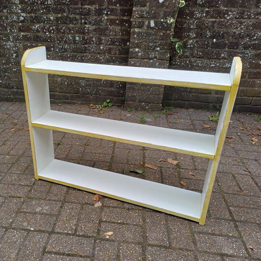 Hand Painted Vintage Wall or Freestanding Shelf Farrow & Ball Wimborne White Gold Trim Shabby Chic Bookshelf Open Storage Display
