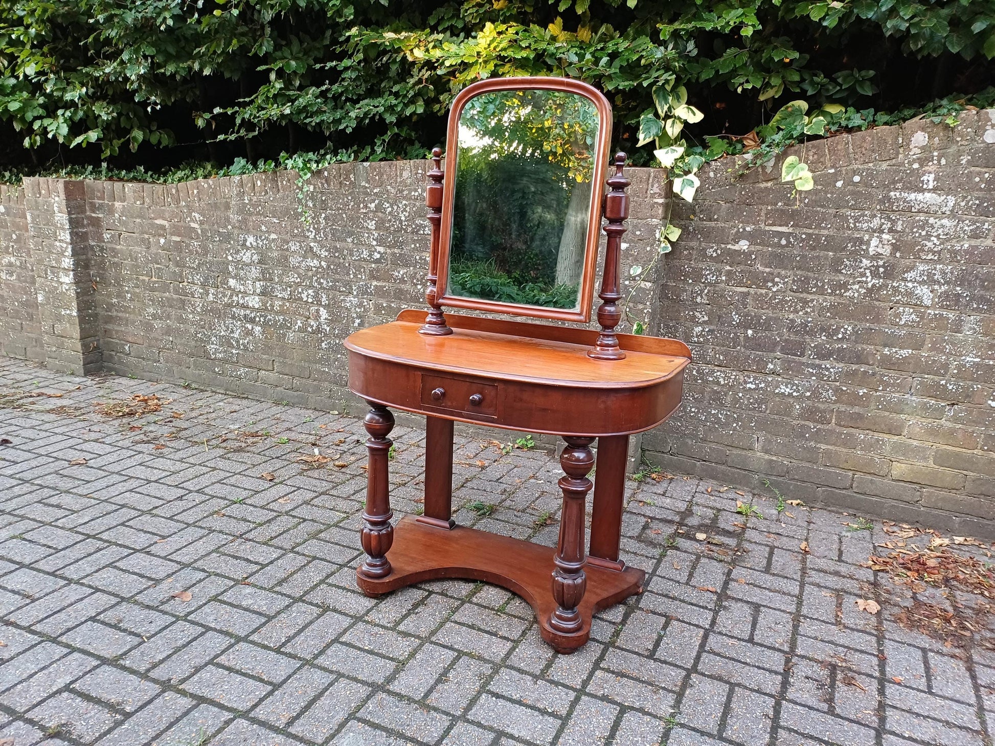 Antique Victorian Mahogany Duchess 19th Century Dressing Table with Drawer & Swivel Mirror Vintage Carved Turned Supports FREE HAND Delivery