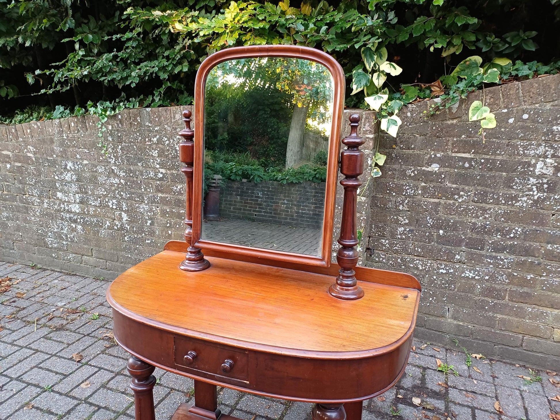 Antique Victorian Mahogany Duchess 19th Century Dressing Table with Drawer & Swivel Mirror Vintage Carved Turned Supports FREE HAND Delivery