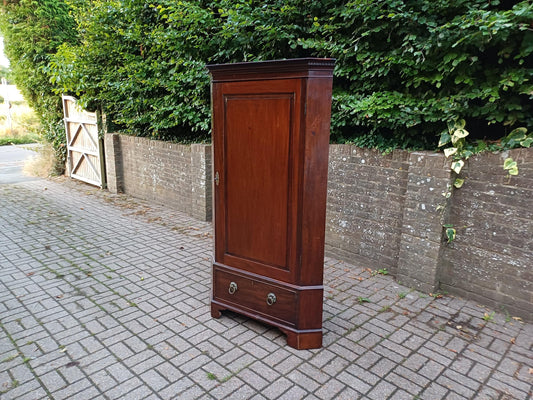 Antique Georgian Mahogany Corner Hall or Bedroom Wardrobe Tall Hanging Cupboard Entryway Coat Storage 19th Century FREE HAND Delivery