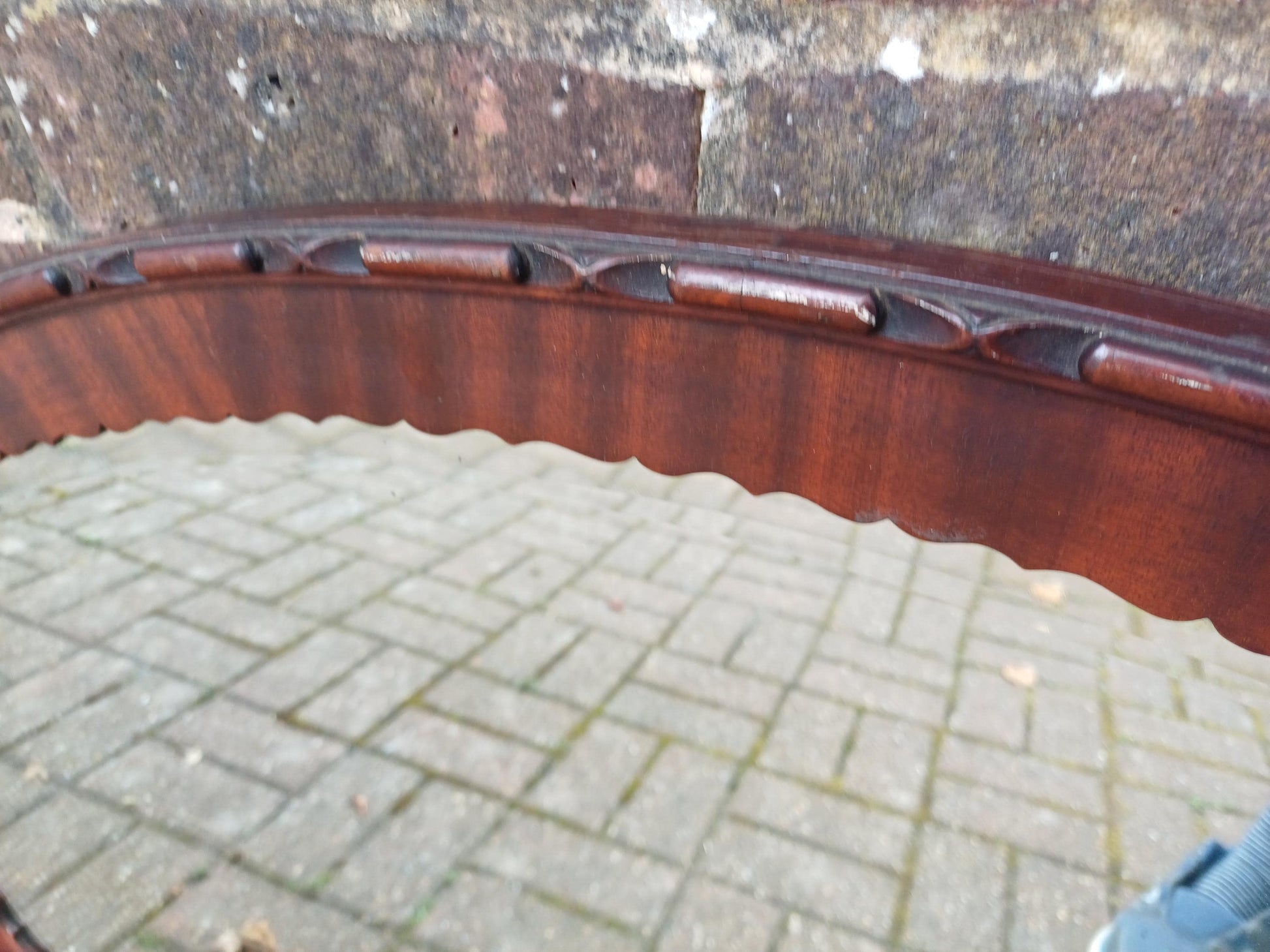 Massive Antique Oval Wall Mirror with Rich Mahogany Wood Frame & Scalloped Design Vintage Statement Mirror 97 x 68 cm FREE HAND Delivery