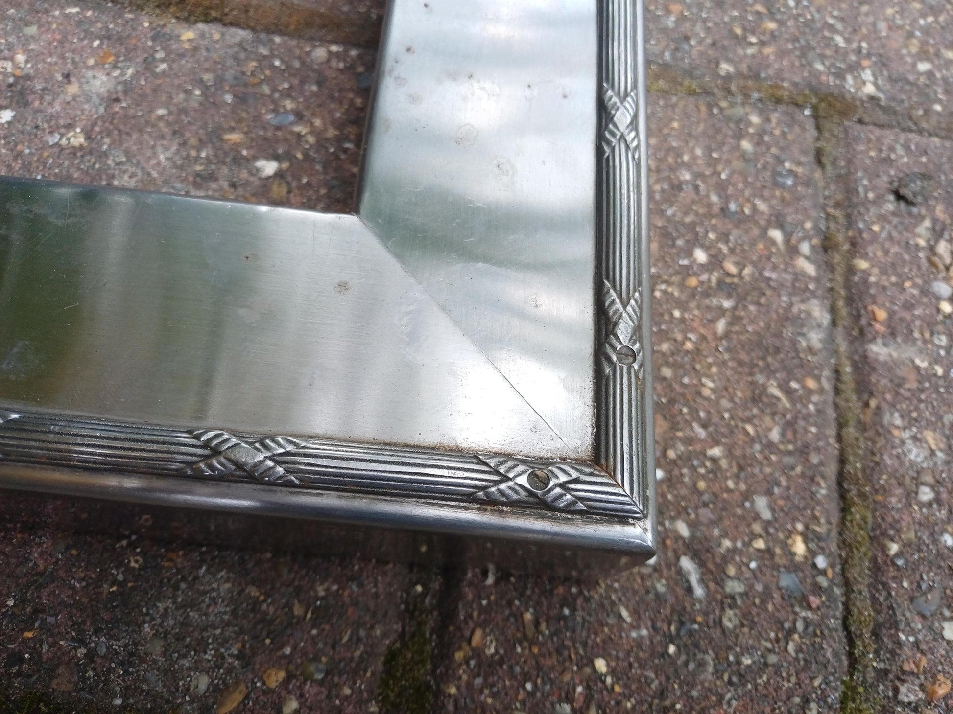 Large Vintage Polished Chrome Art Deco Fireplace Fender with Etched Detailing Traditional Hearth Guard Fire Surround