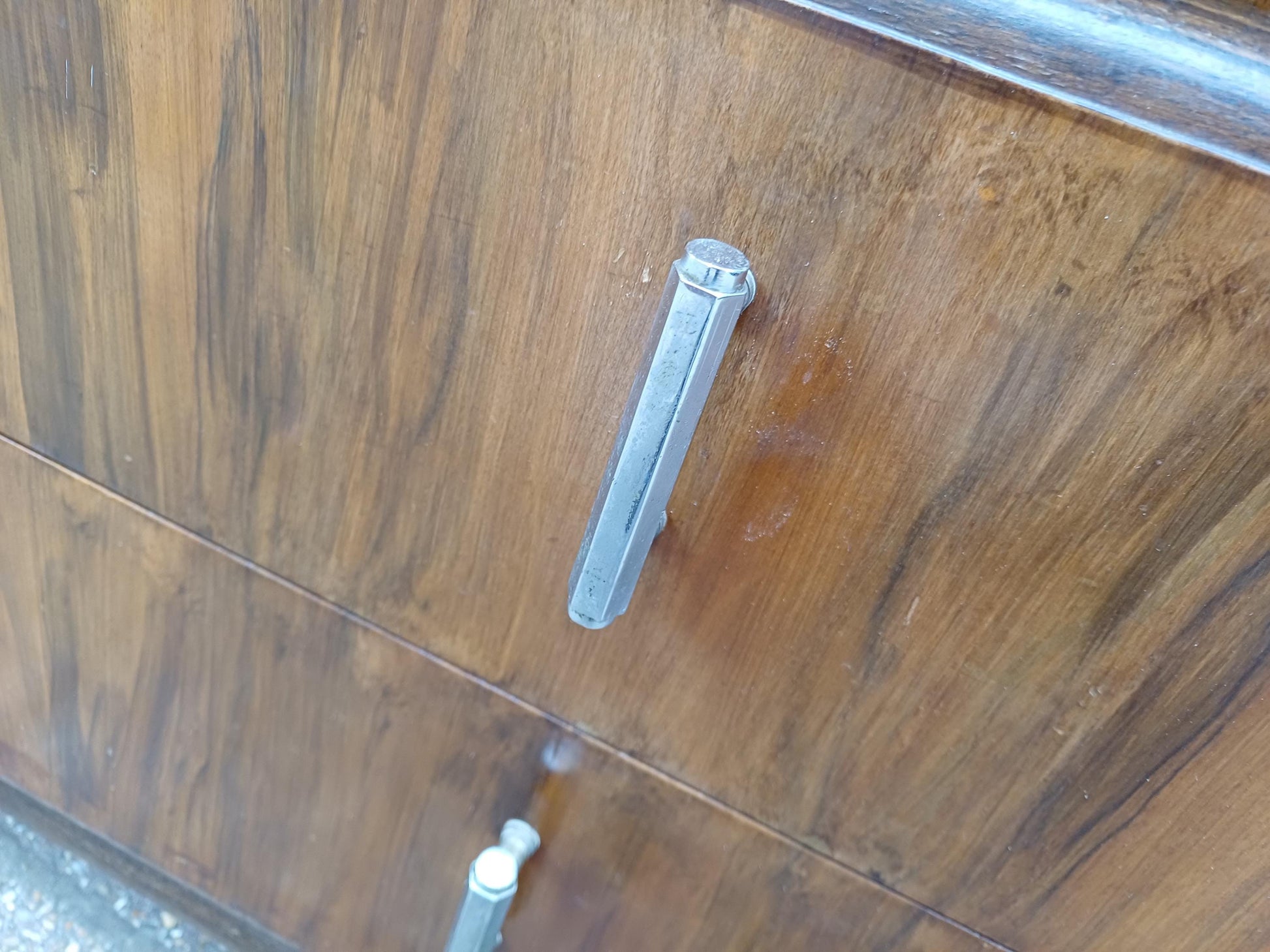 Art Deco 1930s Walnut Veneer Tallboy Retro Vintage Bedroom Cabinet Chest of Drawers Clothes Cupboard Chrome Handles FREE HAND Delivery