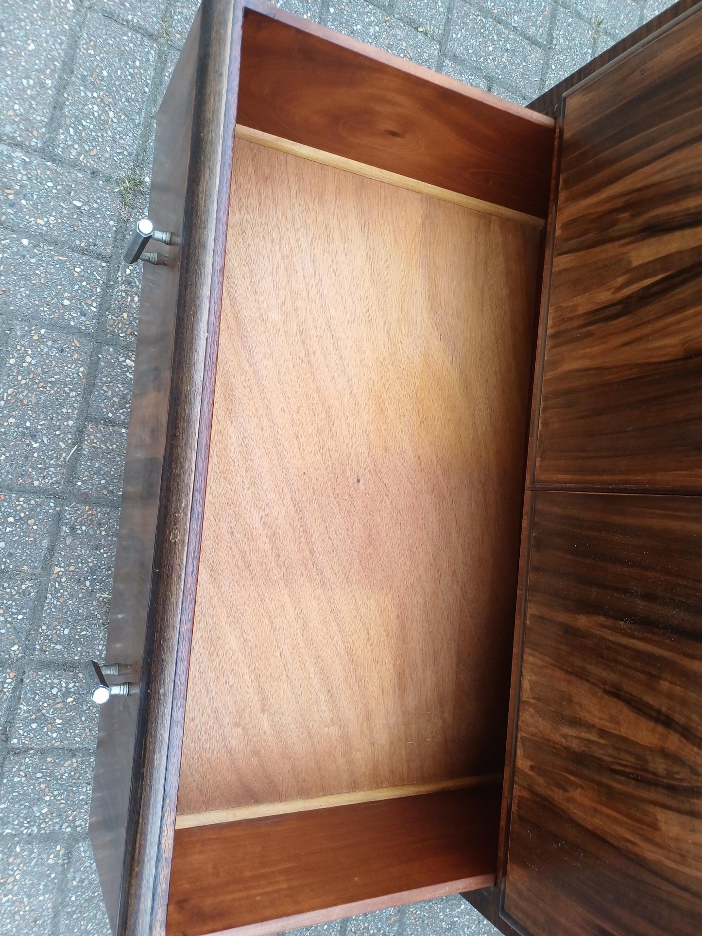 Art Deco 1930s Walnut Veneer Tallboy Retro Vintage Bedroom Cabinet Chest of Drawers Clothes Cupboard Chrome Handles FREE HAND Delivery