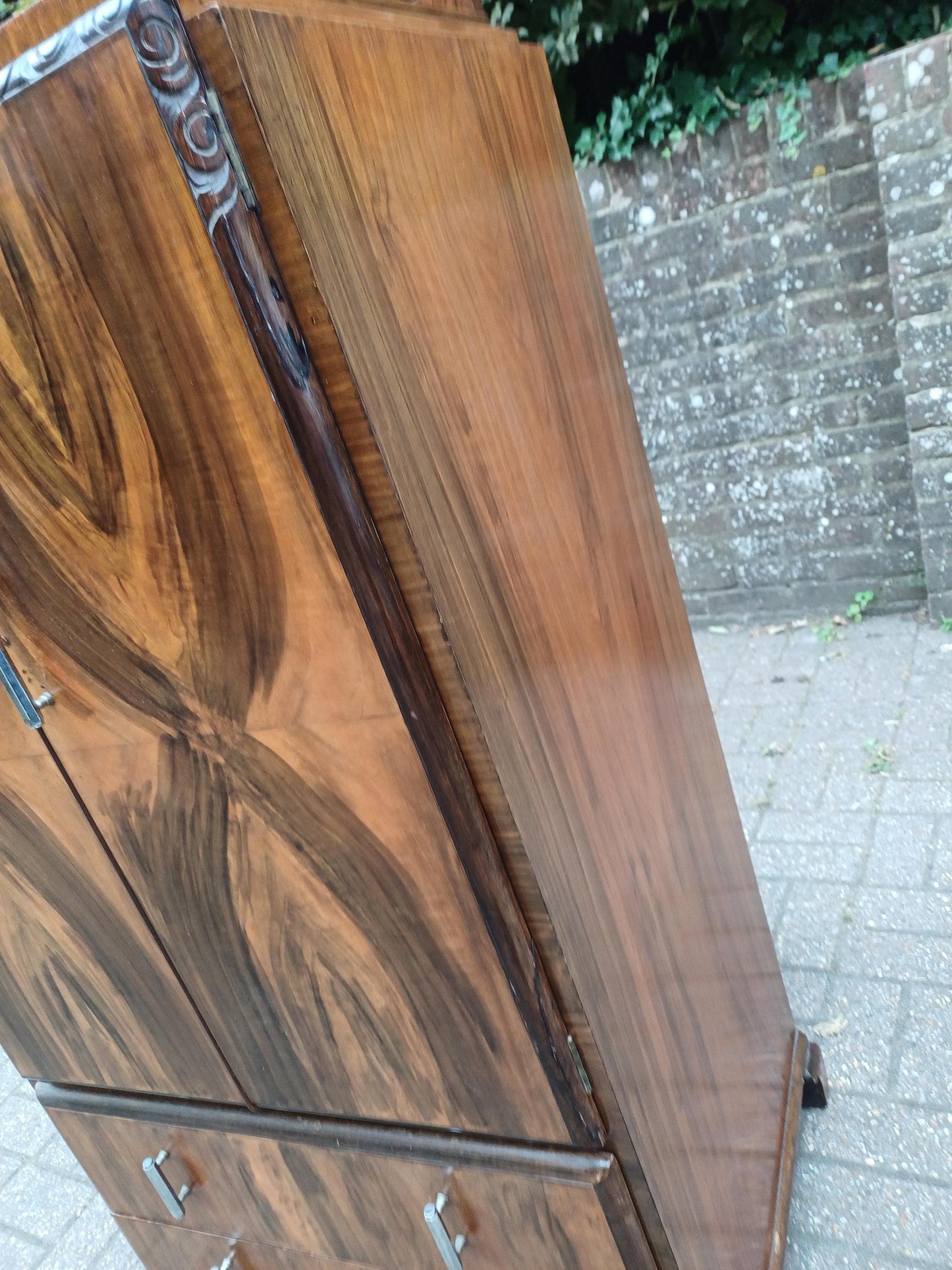 Art Deco 1930s Walnut Veneer Tallboy Retro Vintage Bedroom Cabinet Chest of Drawers Clothes Cupboard Chrome Handles FREE HAND Delivery
