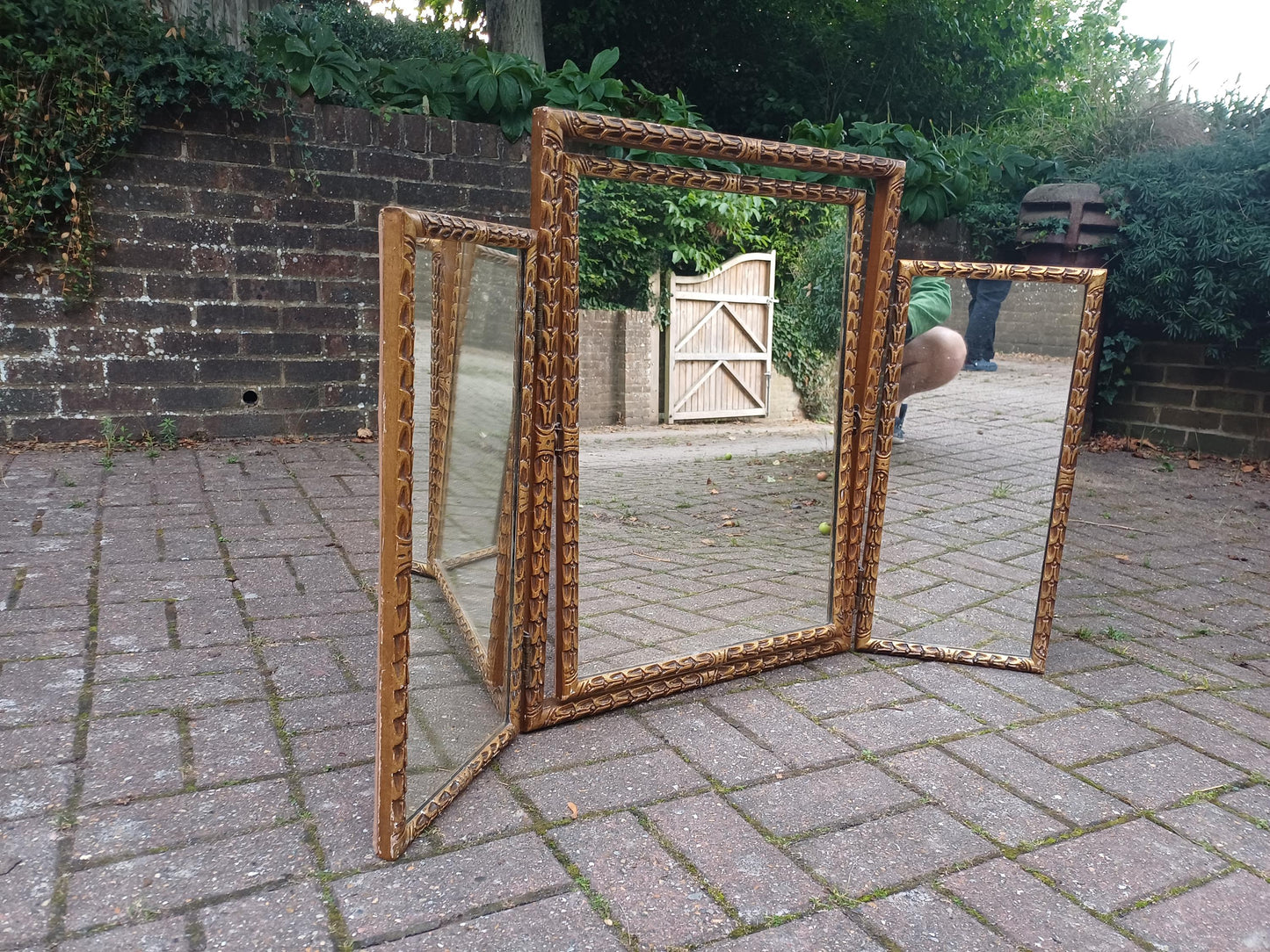 Absolutely Massive High End Vintage Late Victorian Gold Gilt Triple Folding Vanity Dressing Table Mirror Ornate Frame FREE HAND Delivery