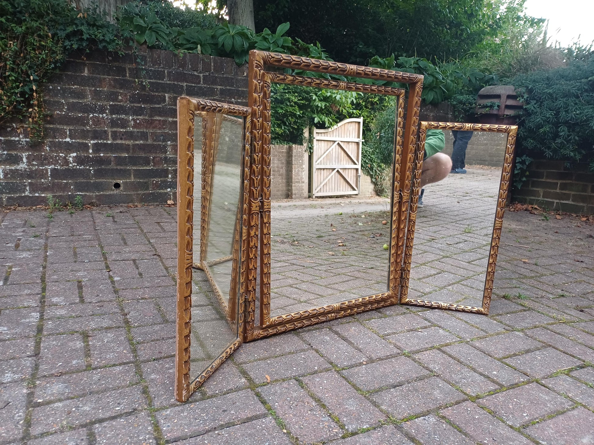 Absolutely Massive High End Vintage Late Victorian Gold Gilt Triple Folding Vanity Dressing Table Mirror Ornate Frame FREE HAND Delivery