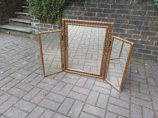 Absolutely Massive High End Vintage Late Victorian Gold Gilt Triple Folding Vanity Dressing Table Mirror Ornate Frame FREE HAND Delivery